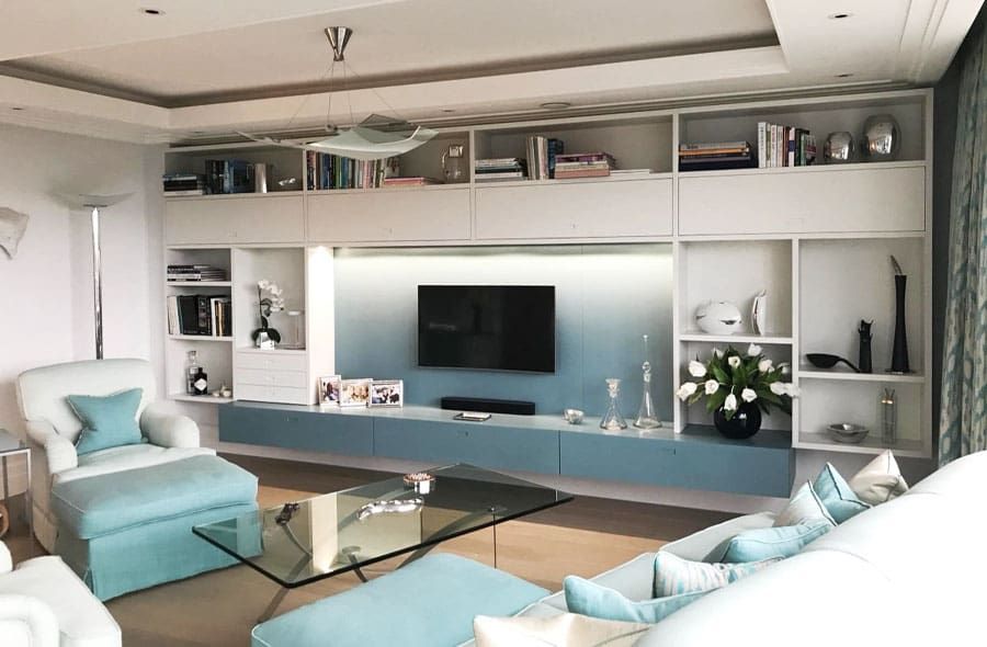 Bespoke media wall created by Leger Interiors