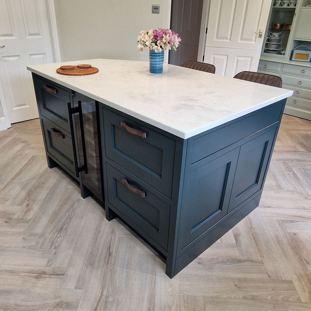 Signature inframe hand painted kitchen island with wine cooler