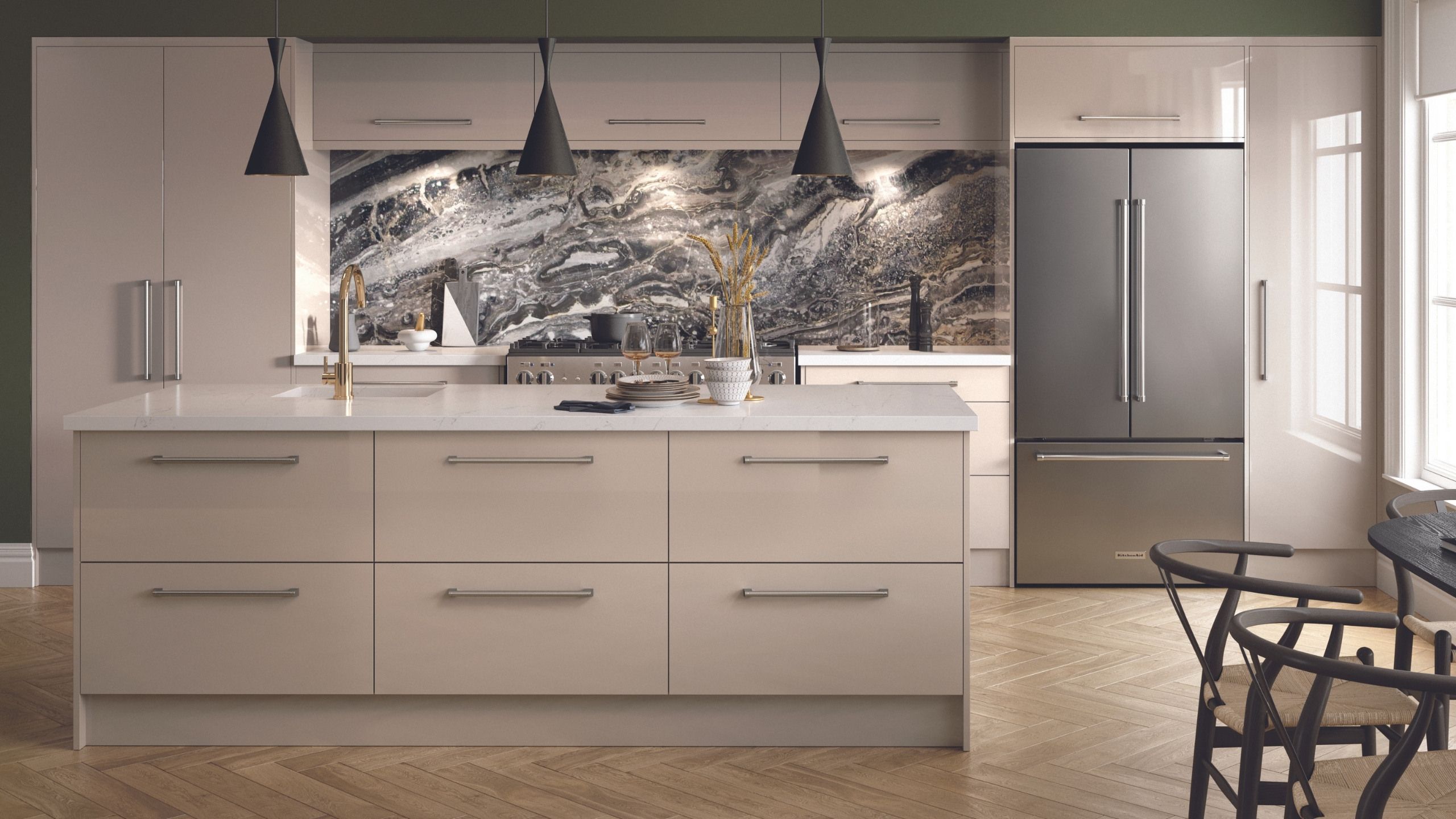 Zurfiz Contemporary Ultragloss Kitchen Design shown in Stone Grey